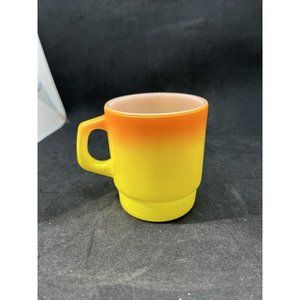 vintage anchor hocking fire king cups mug Orange Yellow Ombré Stackable MCM USA